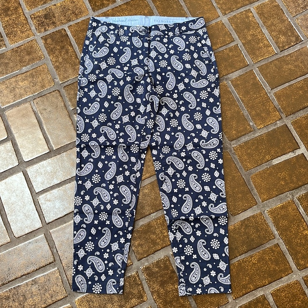 Talbots Navy & White Paisley Print Weekend Chino Ankle Pant